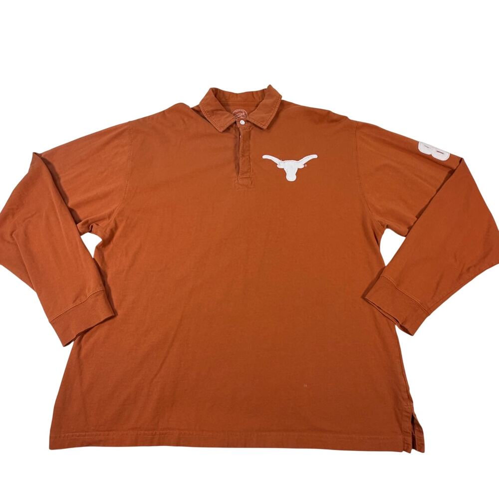 Banner University of Texas Longhorns Rugby Polo Long Sleeve Shirt Orange Men XL